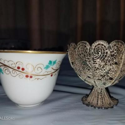 Lot-87 10 Pc Mini Silver Plate Lot W/ Porcelain 