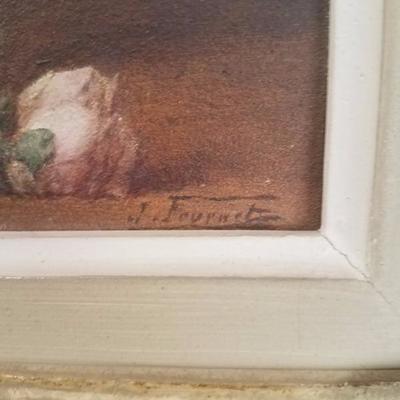 Lot-23 Small Vintage Wooden Framed Floral Painting Artist Signed 