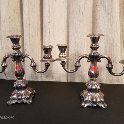 Lot-38 Pair of 11" 3-Candle Candelabra Silver Plate