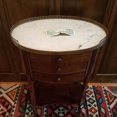 Lot-19 Small 3 Drawer End Table W/ Marble Top