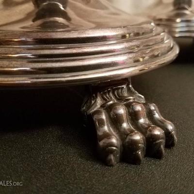 Lot-34 Pair of 10" Rounded Silver Plated Claw Foot Candle Holders