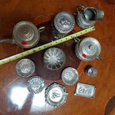 Lot-80 11 Pc Various Mixed Silver Plate Assortment (Teapot)