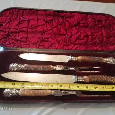 Lot-60 Stag Set Knife & Fork 4 Pc in Case A&N.C.S.L.