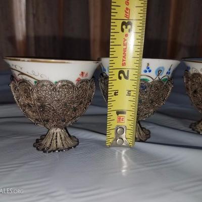 Lot-87 10 Pc Mini Silver Plate Lot W/ Porcelain 