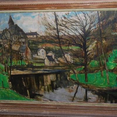 Lot-24 Vintage 1955 Painting Oil on Canvas 57"x42" Signed