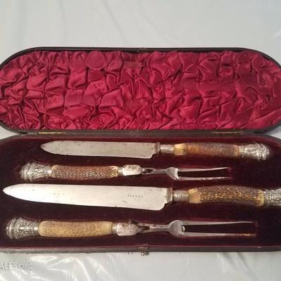Lot-60 Stag Set Knife & Fork 4 Pc in Case A&N.C.S.L.