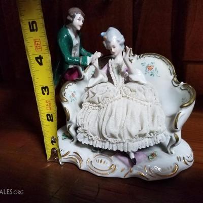 Lot-129 Porcelain Lace Figurine (Man in Green & Lady)