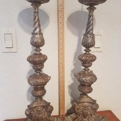 Lot-32 Pair of Victorian Cherub Footed Candelabras 