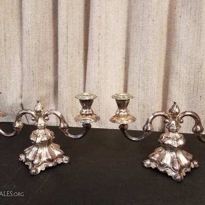 Lot-37 Pair of 8"  2-Candle Candelabra Silver Plate