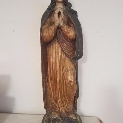 Lot-130 Antique Wooden Hand Carved & Painted Mary Religious Statue