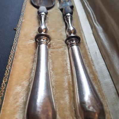 Lot-53 CHRISTOFLE SILVER HANDLED WOODEN SPOON & FORK VINTAGE SALAD SET