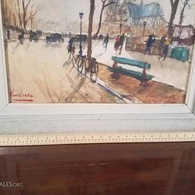 Lot-22 Large Vintage Wooden Framed Paris 1950 Painting Signed 