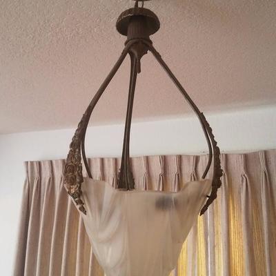 Lot-43 Triple Arm Hanging Glass Art Deco Ceiling Light