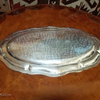 Lot-76 21 1/2" x 13" Silver Serving Platter Stamped 900