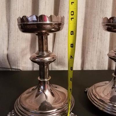 Lot-34 Pair of 10" Rounded Silver Plated Claw Foot Candle Holders