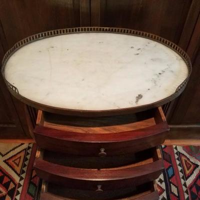 Lot-19 Small 3 Drawer End Table W/ Marble Top