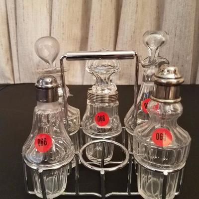 Lot-93 5 Various Baccarat Serving Bottles W/ Metal Rack