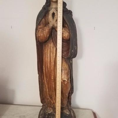 Lot-130 Antique Wooden Hand Carved & Painted Mary Religious Statue