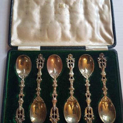 Lot-50 Set of 6 Chappel & Mantell CuillÃ¨res Ã  Entremets Spoons 32 Strand Case