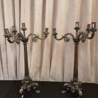 Lot-35 Pair 19th Century Elkington Claw Foot Candelabras 