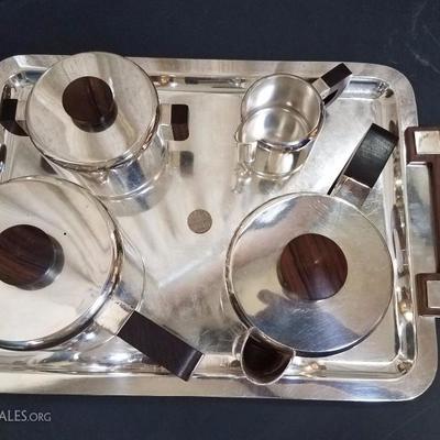 Lot-69 Christofle 8 Pc Tea Set Serving Lot Wood Handled