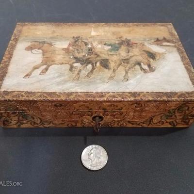 Lot-131 Wooden Box Painted Horses W/ Key (Single)