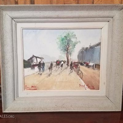 Lot-21 Small Vintage Wooden Framed Paris 1950 Painting Artist Signed