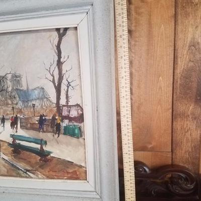 Lot-22 Large Vintage Wooden Framed Paris 1950 Painting Signed 