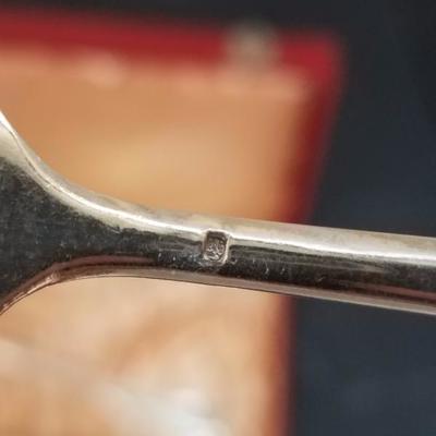 Lot-56 14 Pc Engraved Silver Serving Set in Red Case Stamped