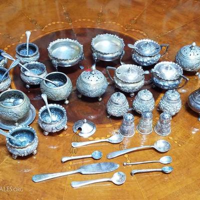 Lot-79 48 Pc Mixed Silver Plate Lot Salt Cellars & Shakers