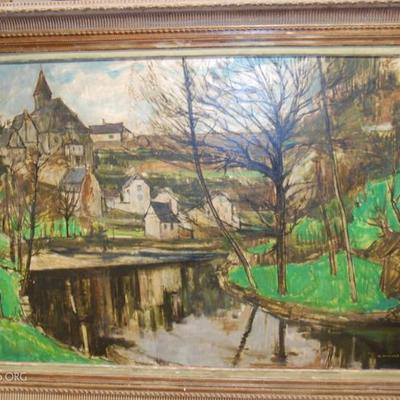 Lot-24 Vintage 1955 Painting Oil on Canvas 57"x42" Signed