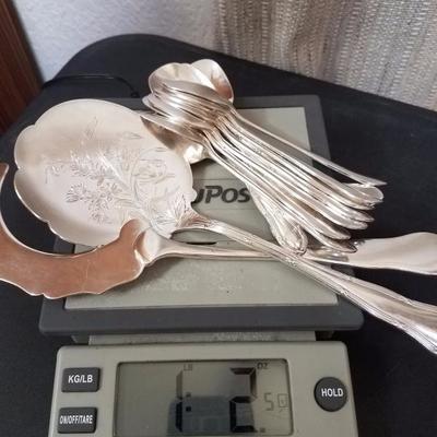 Lot-56 14 Pc Engraved Silver Serving Set in Red Case Stamped