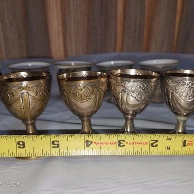 Lot-87 10 Pc Mini Silver Plate Lot W/ Porcelain 