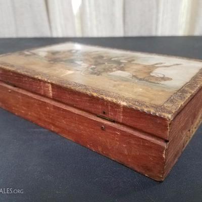 Lot-131 Wooden Box Painted Horses W/ Key (Single)