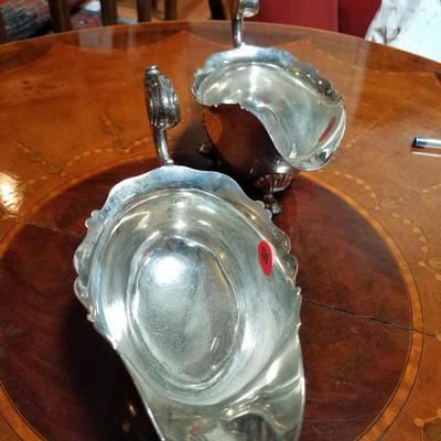 Lot-157 2 Pc Silver Stamped 855 Gravy Boat Pair