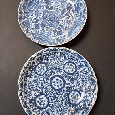 Lot-115 Set of 2 Blue Asian Plates #1 (1 repaired)