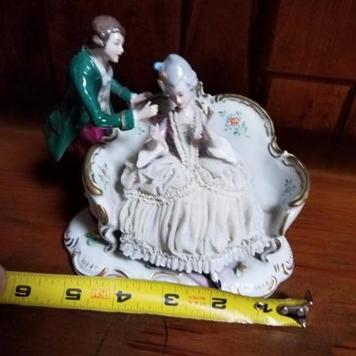 Lot-129 Porcelain Lace Figurine (Man in Green & Lady)