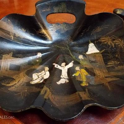 Lot-109 Vintage Hand Painted Asian Wooden Crumb Catcher