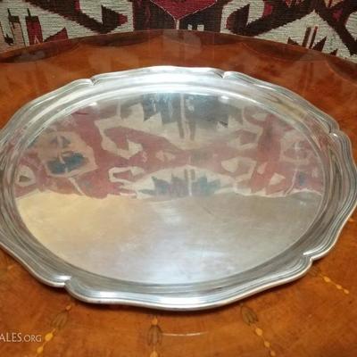 Lot-75 15 1/2" Silver Round Serving Platter Stamped 800