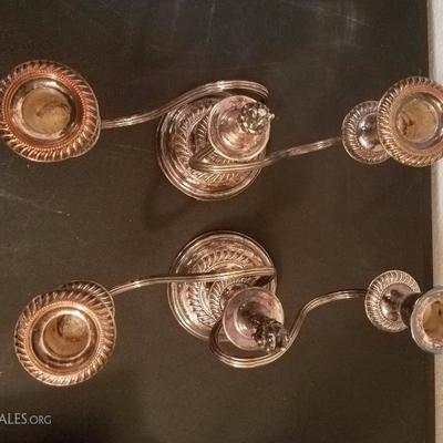 Lot-39 Twisted 2 Candle Candelabra Silver Plate Pair of 2