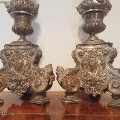 Lot-32 Pair of Victorian Cherub Footed Candelabras 
