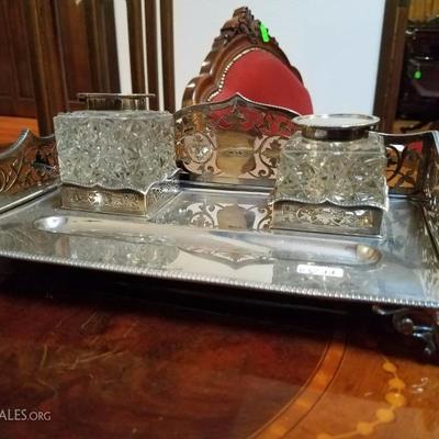 Lot-112 Silver & Crystal Ink Set Henry Wilkinson