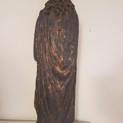 Lot-130 Antique Wooden Hand Carved & Painted Mary Religious Statue
