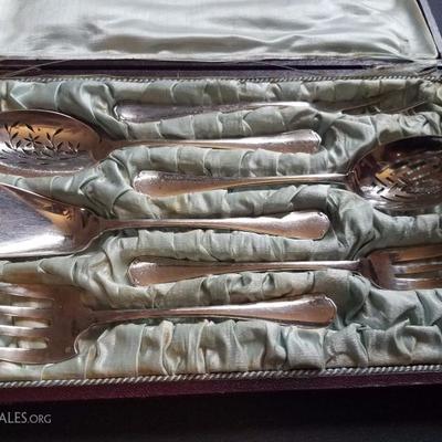 Lot-52 Set of 6 Christofle Orfevrerie Flatware Serving Pieces in Case