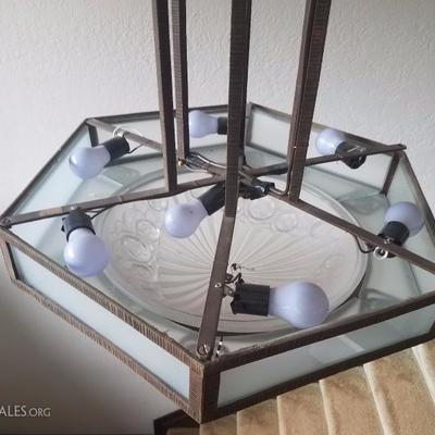 Lot-42 Hanging Hardwired Glass Light W/ Metal Framing