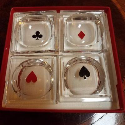 4 Bridge Themed Baccarat Glass Ashtrays Lot