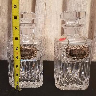 Lot-90 Pair of Square Crystal Glass  Whisky Decanters