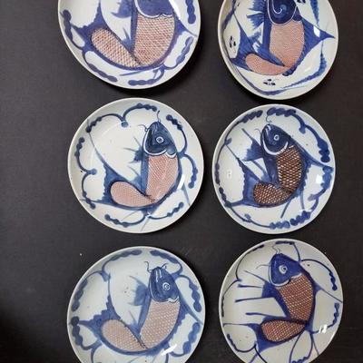 Lot-117 Set of 6- 9 1/2"Tao-Kwang Plates  (Red pattern)