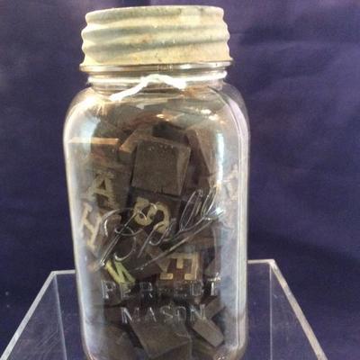 Vintage Scrabble Pieces in Ball Jar