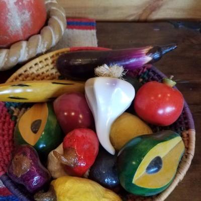 Lot-E2 Various Wooden & Terra Cotta Fruit In Baskets Lot